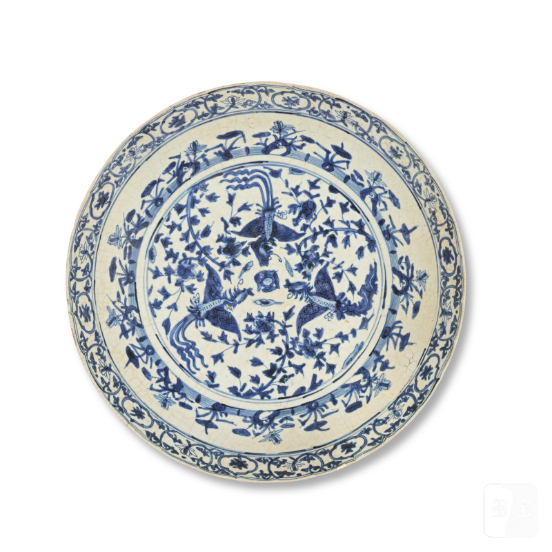 明晚期 漳州窰青花鳳紋盤 | A LARGE SWATOW BLUE AND WHITE 'PHOENIXES' CHARGER - 图1